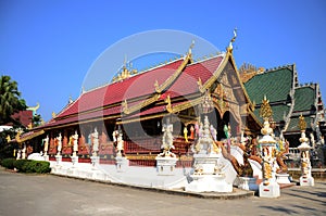 Ancient ordination hall or antique old ubosot for thai travelers people travel visit respect praying blessing buddha wish holy