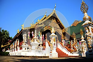 Ancient ordination hall or antique old ubosot for thai travelers people travel visit respect praying blessing buddha wish holy