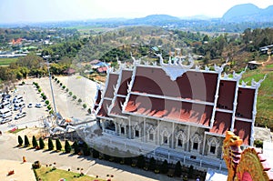 Ancient ordination hall or antique ubosot for thai travelers people travel visit respect praying blessing buddha wish mystical at