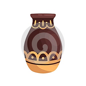 Ancient ornamented hellenic amphora. Old greek clay vase decorated with traditional grecian ornaments. Flat vector