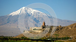 Ancient orthodox stone monastery in Armenia, Khor Virap and Mount Ararat