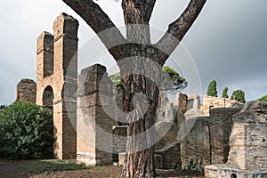 Ancient Ostia port on the Tiber in Rome. Roman Archeology site