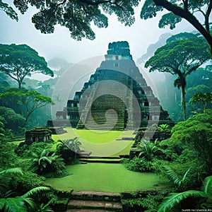 ancient and overgrown mayan temple ruins in the lost place in the amazon fictional landscape created with