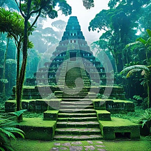 ancient and overgrown mayan temple ruins in the lost place in the amazon fictional landscape created with