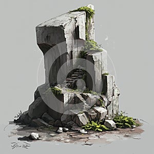 stone steps with moss and weathered texture