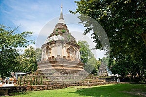Ancient pagod at Wat Chet Yot, old buddhist temple in Chiang Mai photo