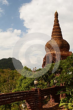 Ancient pagoda at Khao Na Nai Luang Dharma Park, or Thamma Park. Ton Yuan. Phanom District. Surat Thani. Thailand