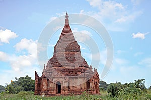 Ancient pagoda in the landscape from Bagan in Myanmar