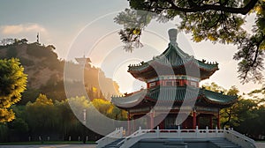 Ancient pagoda stands tall izing Beijings history, AI Generative