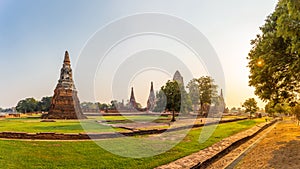 Ancient pagoda at Wat Mahathat in Buddhist temple Is a temple built in ancient times at Ayutthaya