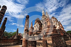 Ancient pagoda at wat Mahathat in Sukhothai historical park