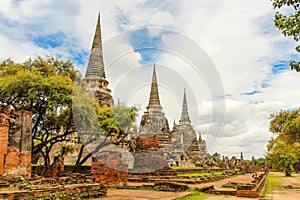 Ancient pagoda at Wat Phra Si Sanphet in historical park, Ayutthaya, Thailand