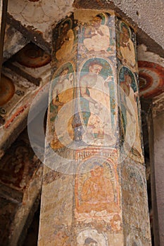 Ancient painted fresco in Ajanta caves, India. The Ajanta in Maharashtra state are Buddhist caves