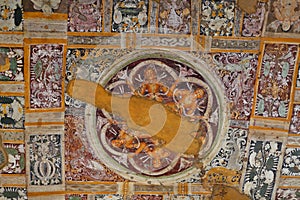 Ancient painted fresco in Ajanta caves, India. The Ajanta in Maharashtra state are Buddhist caves