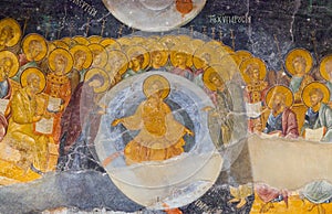 Ancient painted fresco in the Church of the Holy Saviour in Chora (Kariye) in Istanbul,Turkey photo