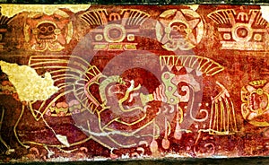 Ancient Painting Drinking Tequila Mural Wall Teotihuacan Mexico City photo