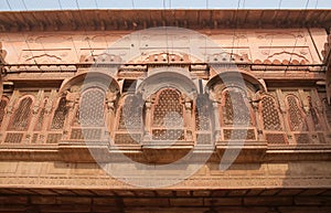 Ancient palace in Mughal style of architecture at Junagarh fort in Bikaner, Rajasthan, India