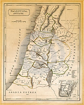 Ancient Palestine Map Printed 1845