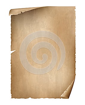 Ancient Paper Leaf on white background, realistic vector illustration photo