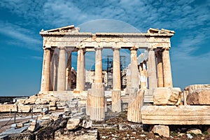 Ancient Parthenon temple on Acropolis, Athens, Greece. It is top landmark of Athens