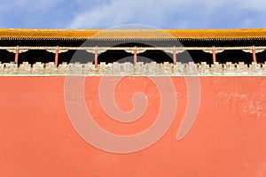 Ancient pavilion and red wall of Forbidden City