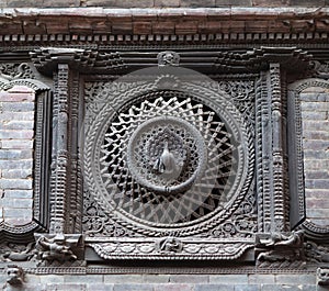 Ancient peacock window in Bhaktapur, Nepal