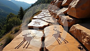 Ancient Petroglyph Path Through Scenic Mountains and Desert Stones