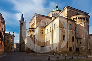 Ancient Piazza Duomo , cathedral and baptistery, Parma