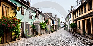 Ancient picturesque street in the old historic town in style crayon sketch ai Generated, generative AI, CGI graphics