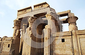 Ancient pillars of egyptian Kom Ombo Temple. Egypt