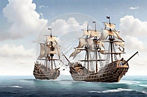 Ancient pirate ship over white backgrouned