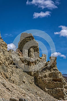 Ancient Piyang Dongga Ruins in Zhada County on a sunny day