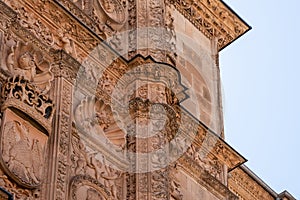 Ancient Plateresque facade of the building at Salamanca University in Spain