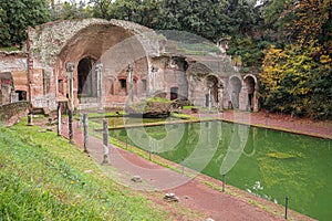 Ancient pool called Canopus in Villa Adriana Hadrian`s Villa, Tivoli, Italy