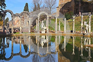 Ancient pool called Canopus in Villa Adriana Hadrian`s Villa in Tivoli, Italy