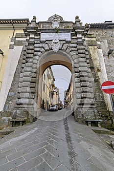 The ancient Porta di Borgo is the access point to the main village of Montefiascone, Viterbo, Italy