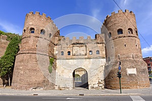 Ancient Porta San Paolo gates in Rome, Italy