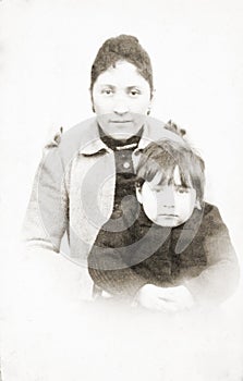 Ancient portrait of mother and daughter photo