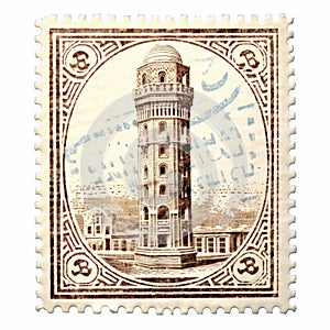 Vintage Stamp With Arabic Clock Tower - High Resolution Ephemera photo