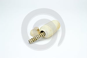 Ancient pottery vase with written scroll