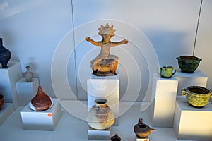 Ancient pottery, vessels and amphorae in Antalya Museum of Antiquities photo