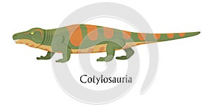 Ancient prehistoric animal dinosaur. Big wild amphibian predatory animal Cotylosauria.