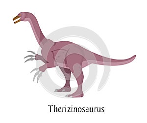 Ancient prehistoric animal dinosaur. Big wild ground predatory animal Therizinosaurus.