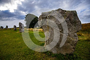 The ancient prehistoric stone circles of Avebury in Wiltshire, England