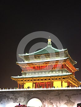 Ancient Pride With Modern Lights On - Xi'an Bell Tower, Xian, People's Republic of China.
