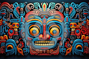 Ancient Psychedelia Mesoamerican Colorful Ritual Pattern extreme closeup. Generative AI