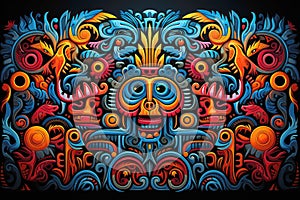 Ancient Psychedelia Mesoamerican Colorful Ritual Pattern extreme closeup. Generative AI