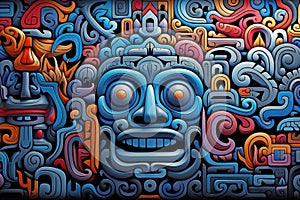 Ancient Psychedelia Mesoamerican Colorful Ritual Pattern extreme closeup. Generative AI