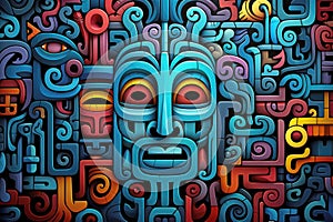 Ancient Psychedelia Mesoamerican Colorful Ritual Pattern extreme closeup. Generative AI photo