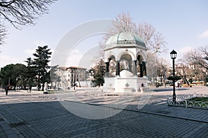 Ancient public fountain established by ottoman empire period with magnificent engravings and painting called as german fountain